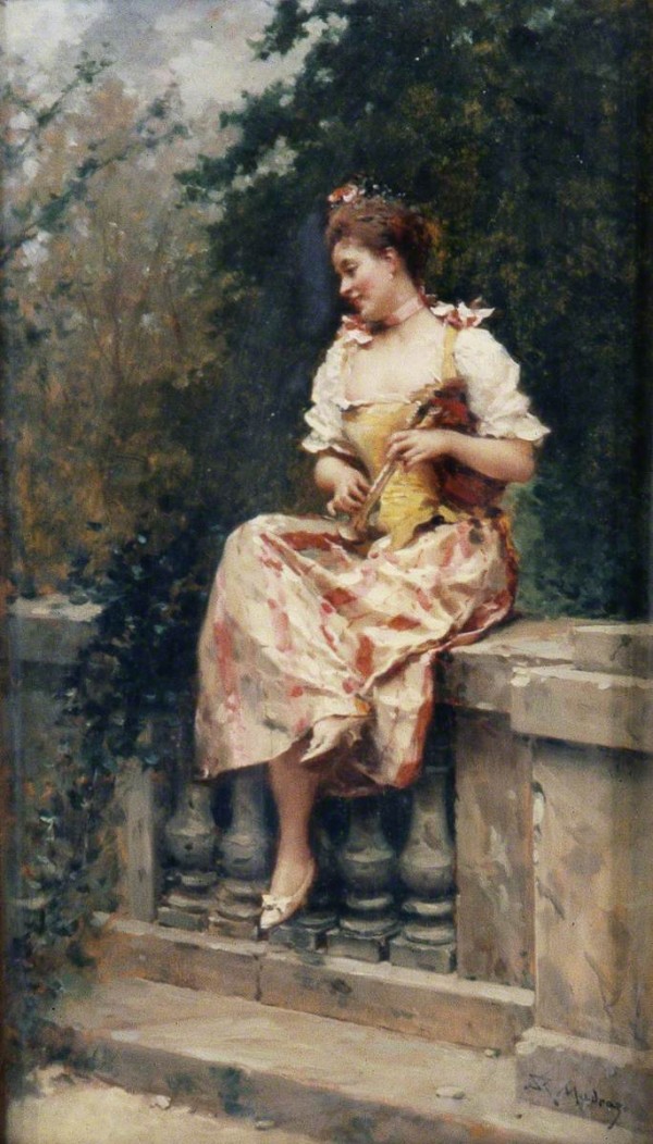 A young girl resting by Ricardo de Madrazo y Garreta